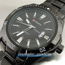 Quartz Hour Dial Date Day Water Black Clock Sport Men Steel Wrist Watch A225