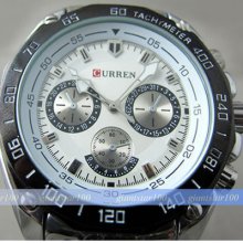 Quartz Hour Dial White Analog Luxury Sport Men's Steel Wrist Watch Wh81