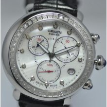 Rare Gruen Swiss Gss26-4 Diamond Chronograph Silver Dial Watch One In Stock