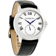 Raymond Weil Tradition Series Mens White Dial Black Leather Watch 9578-STC-00300