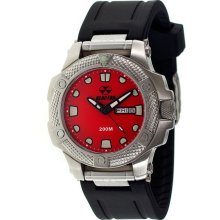 Reactor Mens Meltdown Stainless Watch - Black Rubber Strap - Red Dial - 72811