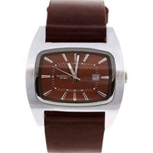 Rectangle Dial Case Quartz Wrist Watch Date Wide Leather Band Male
