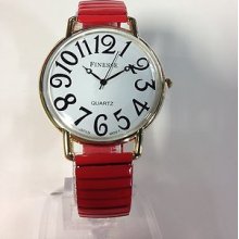 Red Ladies Stretch Elastic Big Numbers Jumbo Large Easy Read Watch