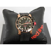 Red Line Men's Classic GMT Watch Black Dial Rose Goldtone IP Case Wristwatch - Black - Rubber