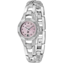 Relic Ladies Calendar Date Watch with Pink Dial, Swarovski Crystals & Link Band