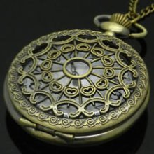Retro Steampunk Large SPIDERWEB Antique Bronze Pocket Watch Chain Necklace with gift box