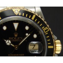 ROLEX - 40mm Gold & SS Submariner - Black Index Dial - 16613