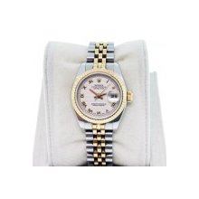 Rolex Datejust 179173 Two Tone with Ivory Pyramid Dial Ladies Watch