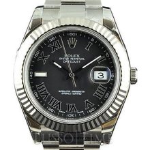Rolex Datejust II 41 MM Oyster Stainless Steel Fluted Black Roman Men's Timepiece - 116334