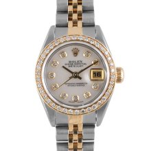 Rolex Datejust Ladies 18k Yg/ss Watch Mop Diamond Dial & Beadset Bezel 69173