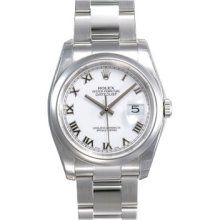Rolex Datejust White Roman Dial Oyster Bracelet Mens Watch 116200wro