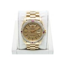 Rolex Day-Date 1803 18K YG Non Quickset Diamond and Ruby Bezel Watch