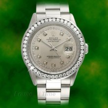 Rolex Men Datejust 3ct Silver String Diamond Dial Stainless Steel Oyster Watch