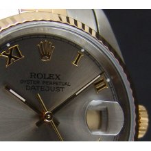 ROLEX - Mens 36mm 18kt Gold & Stainless Steel Datejust - Rhodium Roman Dial - 16233
