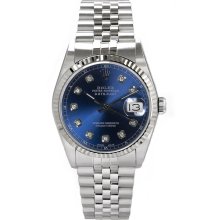 Rolex Men's Datejust Stainless Steel Fluted Custom Blue Diamond Dial
