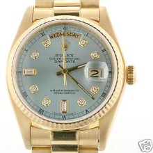 Rolex Watch Mens President 18k Yellow Gold Blue Diamond