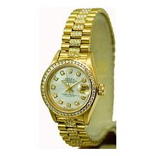 Rolex Women's Preowned President Yellow Gold White Dial/Diamond Bezel
