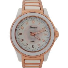 Rosegold And White Acrylic With Crystals Oversized Geneva Watch For Women