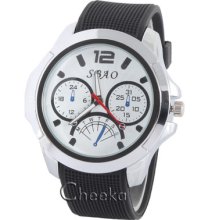 Round Face Fashion Wristwatch Black & White Dial Quartz Mens Boy Sport Sh009