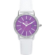 Royal London Women's Quartz Watch With Purple Dial Analogue Display And White Leather Strap 21078-05