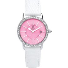 Royal London Women's Quartz Watch With Pink Dial Analogue Display And White Leather Strap 21078-04