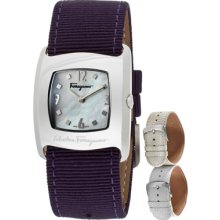 Salvatore Ferragamo Watches Women's White Mother Of Pearl Dial Purple