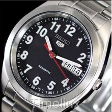 Seiko 5 Mens Automatic Watch Numbered Black Dial - Box & Warranty - Uk