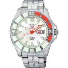 Seiko Automatic White and Orange Bezel Mens Watch SRP201K1