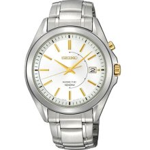 Seiko Kinetic Mens White Dial Date Display Analog 100m Sports Watch Ska525p1