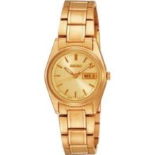 Seiko Ladies Day/date Gold Dial Stainless Steel Bracelet Strap Watch Sxa122p1
