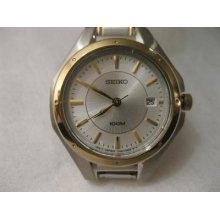Seiko Ladies Silver Calendar Dial Two Tone Stainless Steel Watch Sxde14