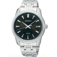 Seiko Men`s Water Resistant Silver Dress Watch W/ Black Face