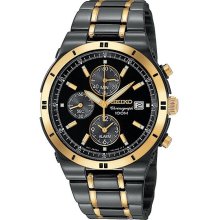 Seiko Men's Black Ion Watch w Gold-Tone Accents
