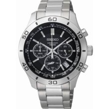 Seiko Men's Chronograph Stainless Steel Case and Bracelet Black Dial Date Display SSB049