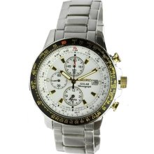 Seiko Men's Stainless Steel Solar Flight Quartz Alarm Chronograph White Dial SSC011