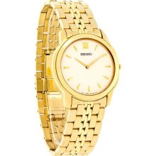Seiko Mens White Dial Gold Tone Bracelet Dress Quartz Watch SFP600