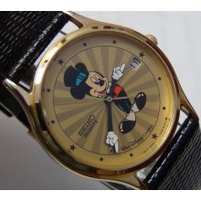 Seiko Mickey Mouse Men's Calendar Gold Watch w/ Box