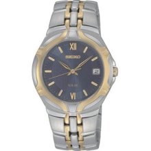 Seiko Sne172 Men's Watch Two Tone Solar Quartz Blue Dial