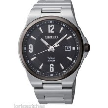 Seiko Sne211 Mens Stainless Steel Solar Watch Featuring Black Dial With Date