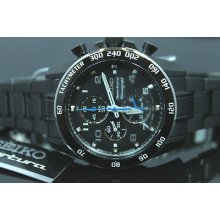 Seiko Sportura Snae77 Men's Black Ip Stainless Steel Chronograph Watch