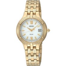 Seiko Sut018 White Dial Gold-tone Stainless Steel Solar Women's Watch