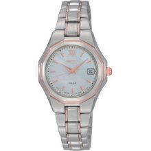 Seiko Sut060 Solar Mother Of Pearl Dial Two Tone Women's Watch