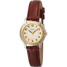 Seiko SXGA02 Stainless Gold Dial Brown Leather Strap Ladies Watch