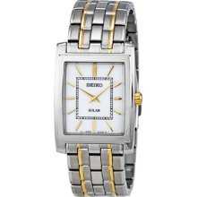 Seiko White Dial Two Tone Solar Quartz Mens Watch Sup893