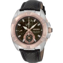 Seiko Women's Velatura SNDZ20 Black Leather Quartz Watch with Black Dial