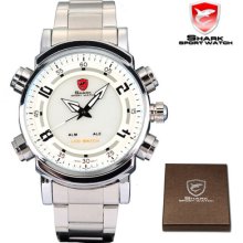 Shark Led Digital Date Day Alarm Arrow Analog Steel Men Sport Quartz Watch Gift