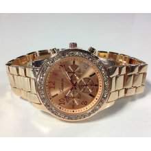 Shiny Rose Gold Bracelet Ladies Geneva Mk Runway Chronograph Style Watch 18148