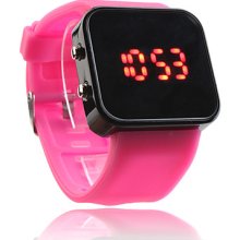 Silicone Band Women Men Jelly Unisex Sport Style Square Mirror LED Wrist Watch - Peach Red