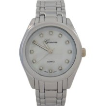 Silver And White Pearl Dial With Crystals Geneva Watch For Women's