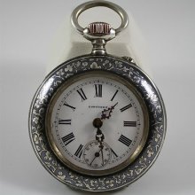Silver Antique Longines Pocket Watch Grand Prix Paris 1889 Blue Enamel, Manual